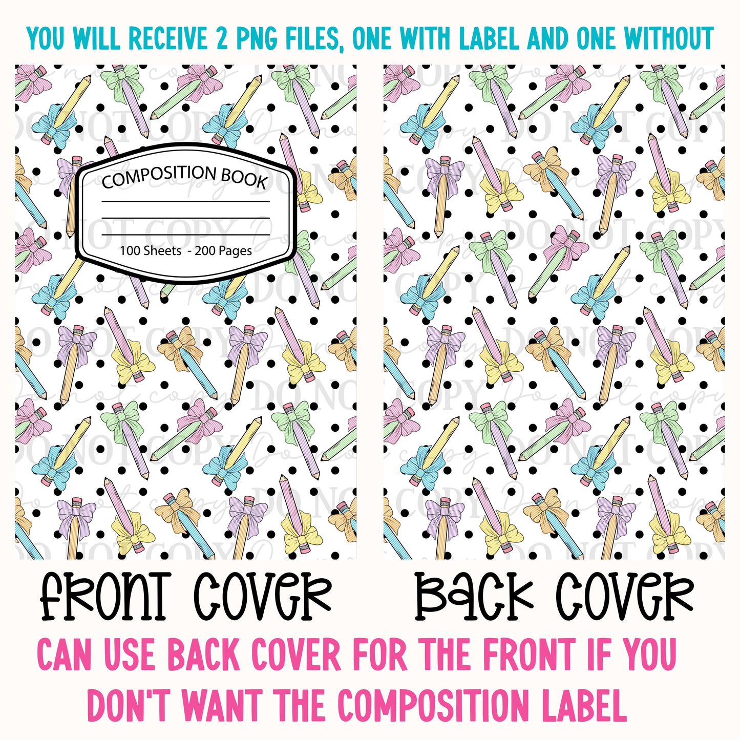 Bows & Pencils Coquette Composition Notebook Cover