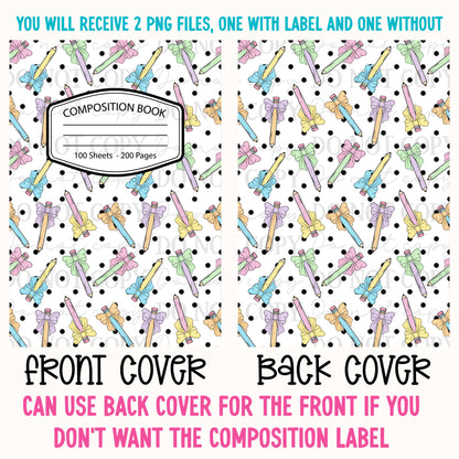 Bows & Pencils Coquette Composition Notebook Cover