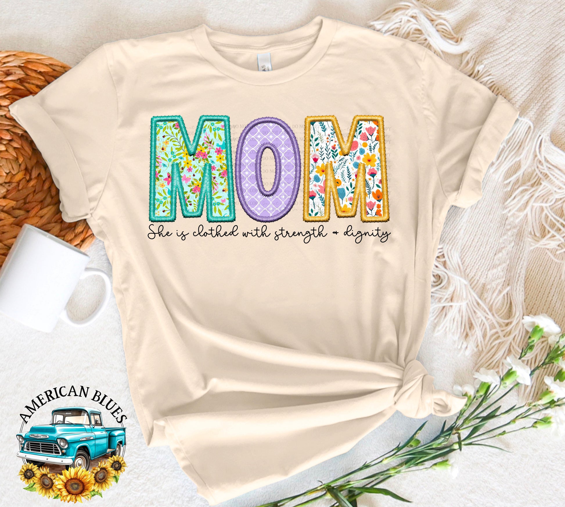 Mom- Spring embroidered name digital design | American Blues Designs