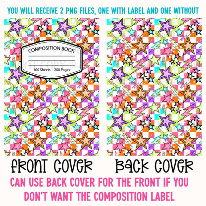 Neon Stars & Lightning Bolts Composition Notebook Cover