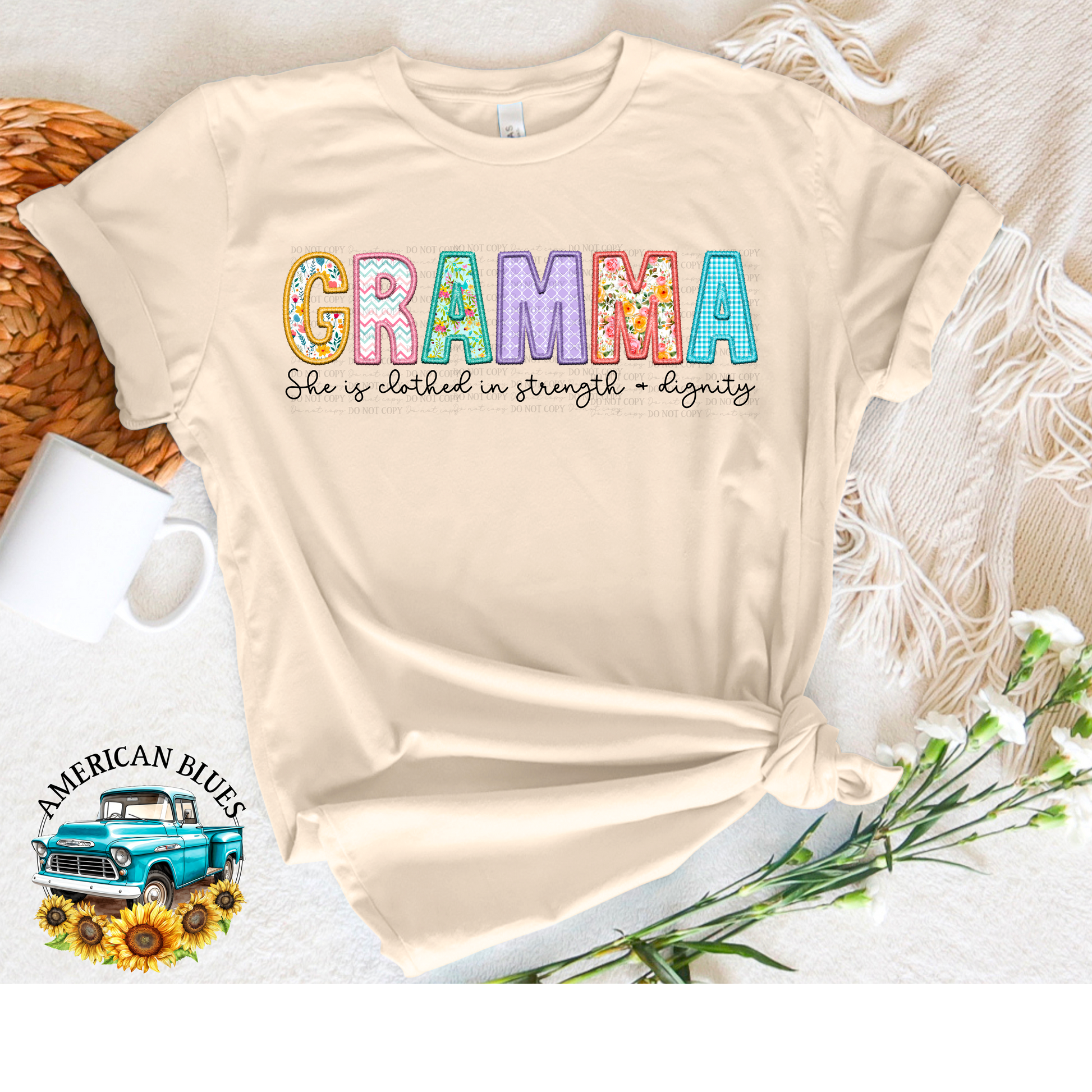 Gramma- Spring embroidered name digital design | American Blues Designs