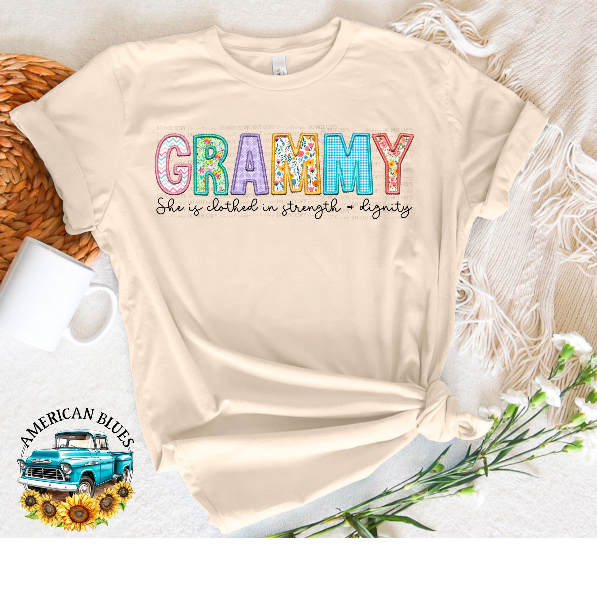 Grammy- Spring embroidered name digital design | American Blues Designs