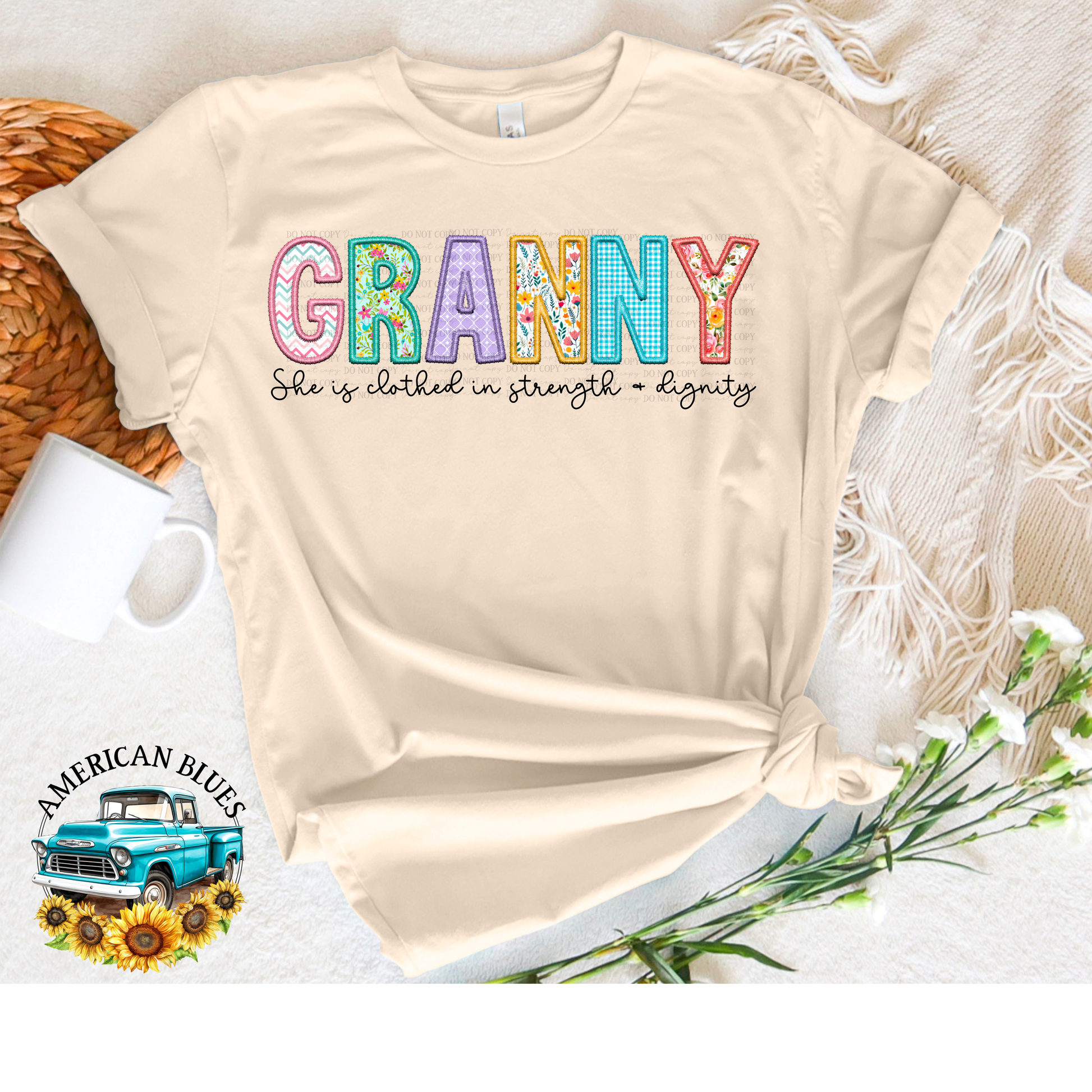 Granny- Spring embroidered name digital design | American Blues Designs