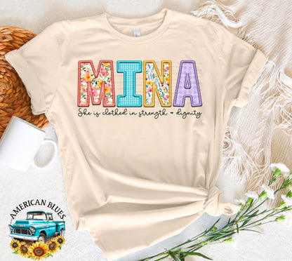 Mina- Spring embroidered name digital design | American Blues Designs