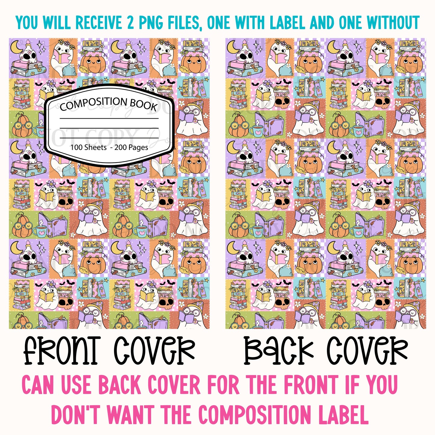 Bookish Ghostie Patchwork Composition Notebook Cover