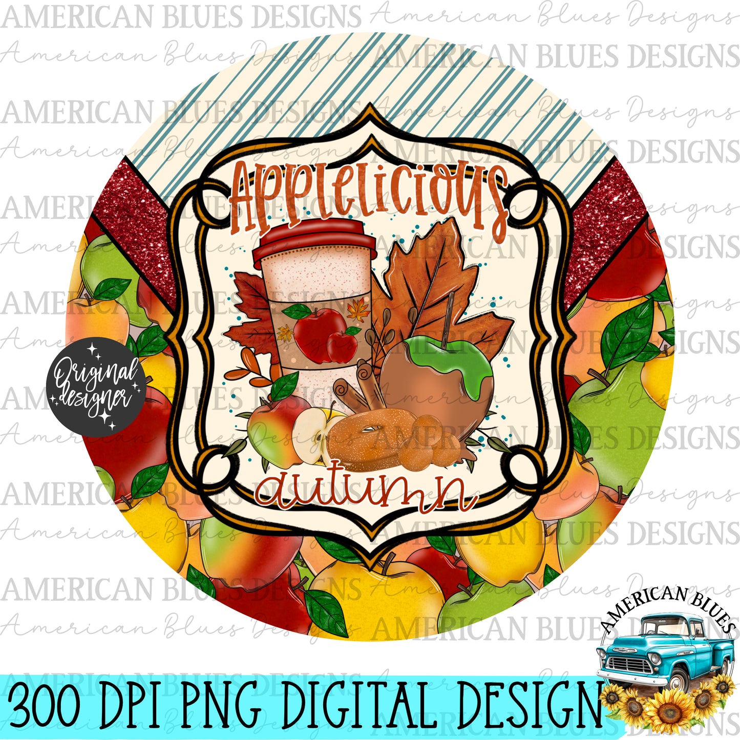 Applelicious Autumn car coaster digital design | American Blues Designs