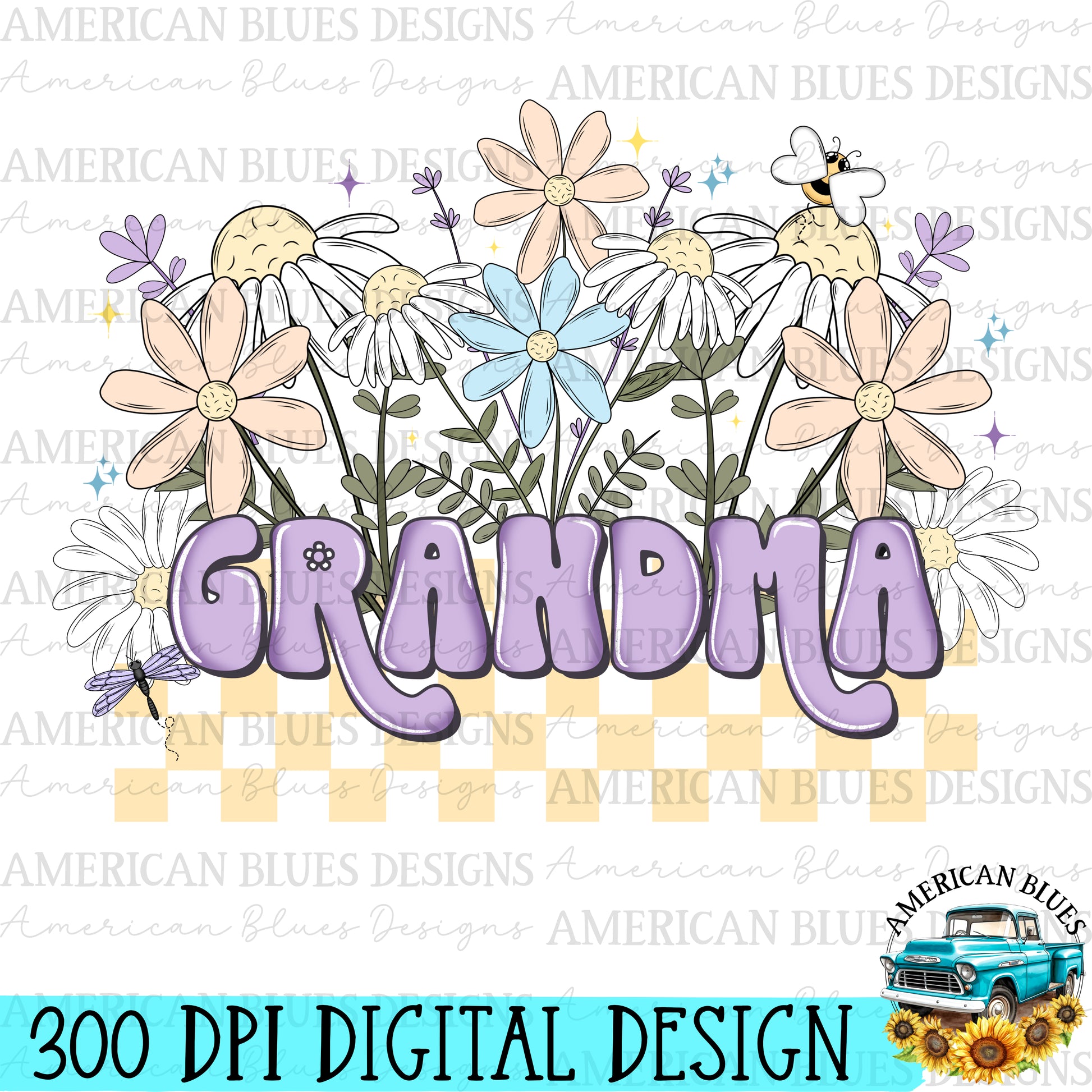 Grandma retro floral digital design | American Blues Designs