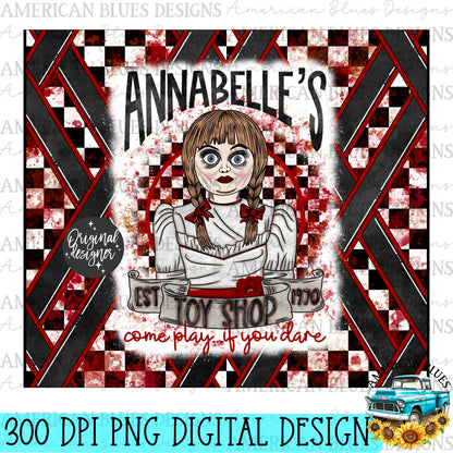 Annabelle's Toy Shop  20 oz tumbler wrap digital design | American Blues Designs