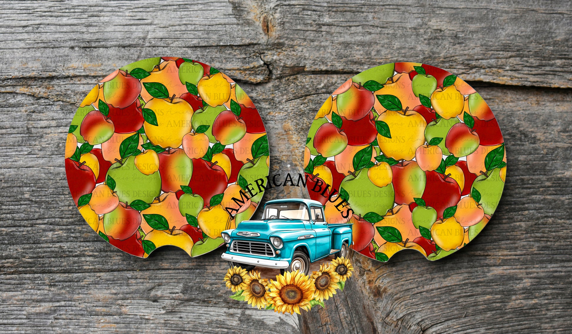 Fall apples car coaster digital design | American Blues Designs