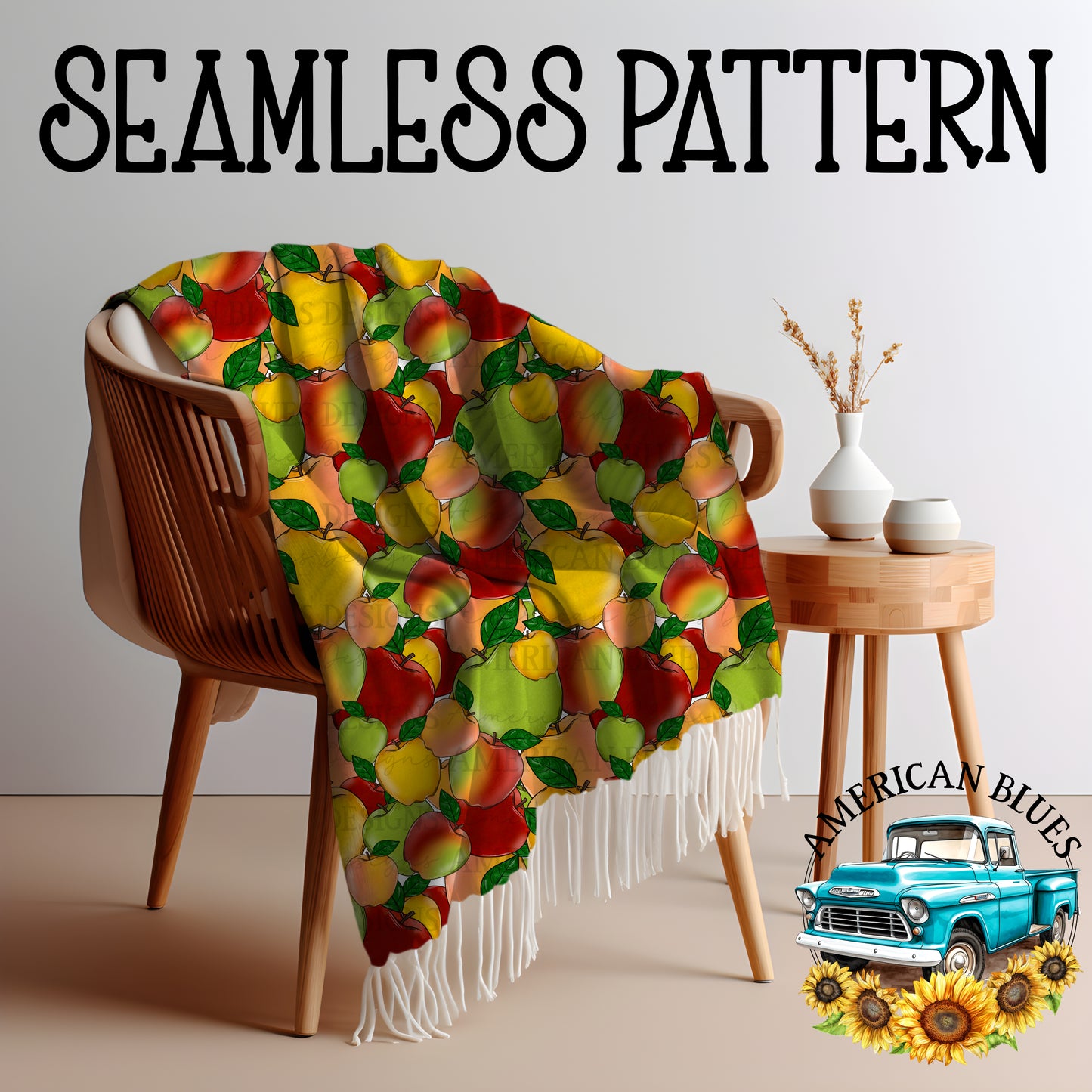 Autumn apples seamless pattern digital design | American Blues Designs 