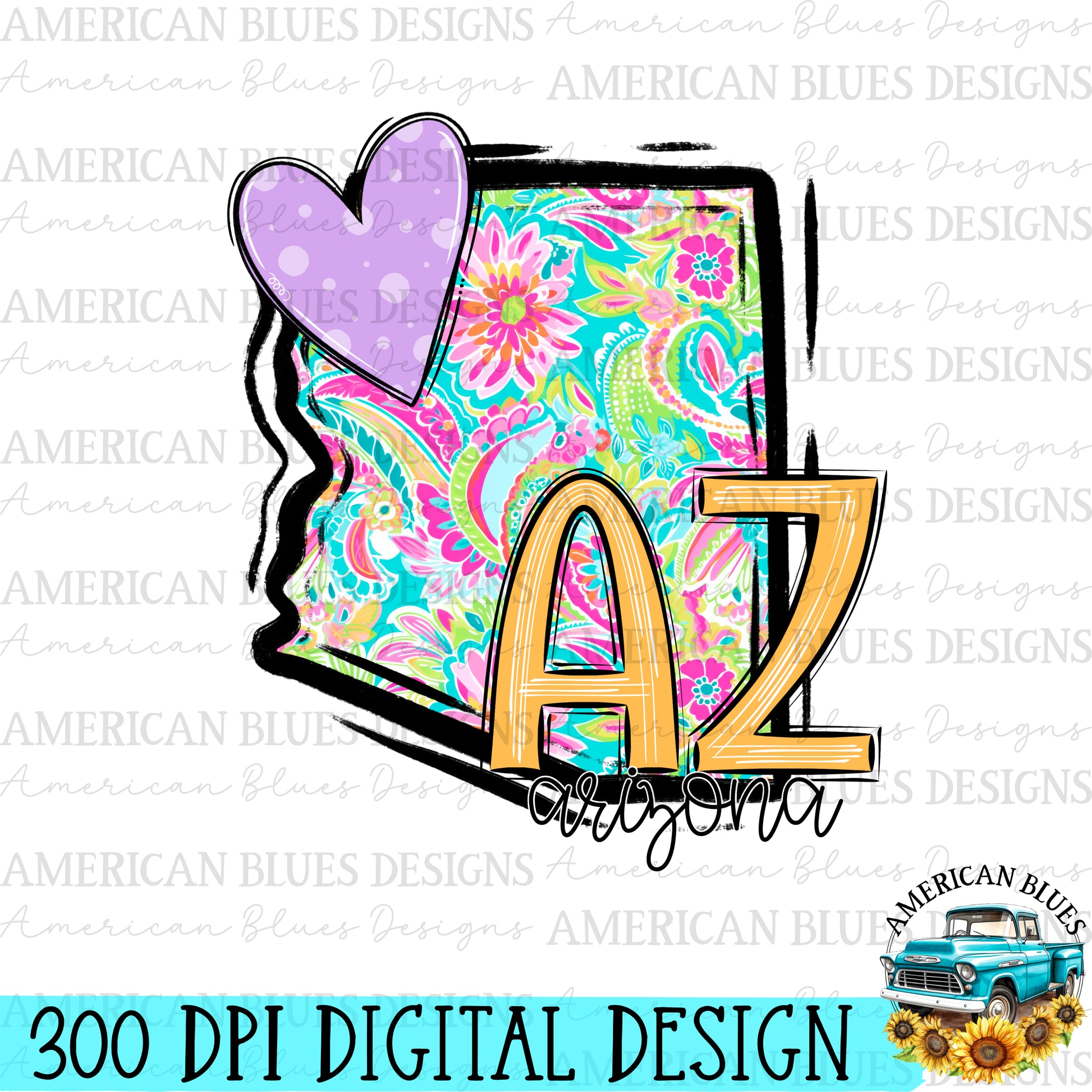 Arizona- state heart digital design | American Blues Designs