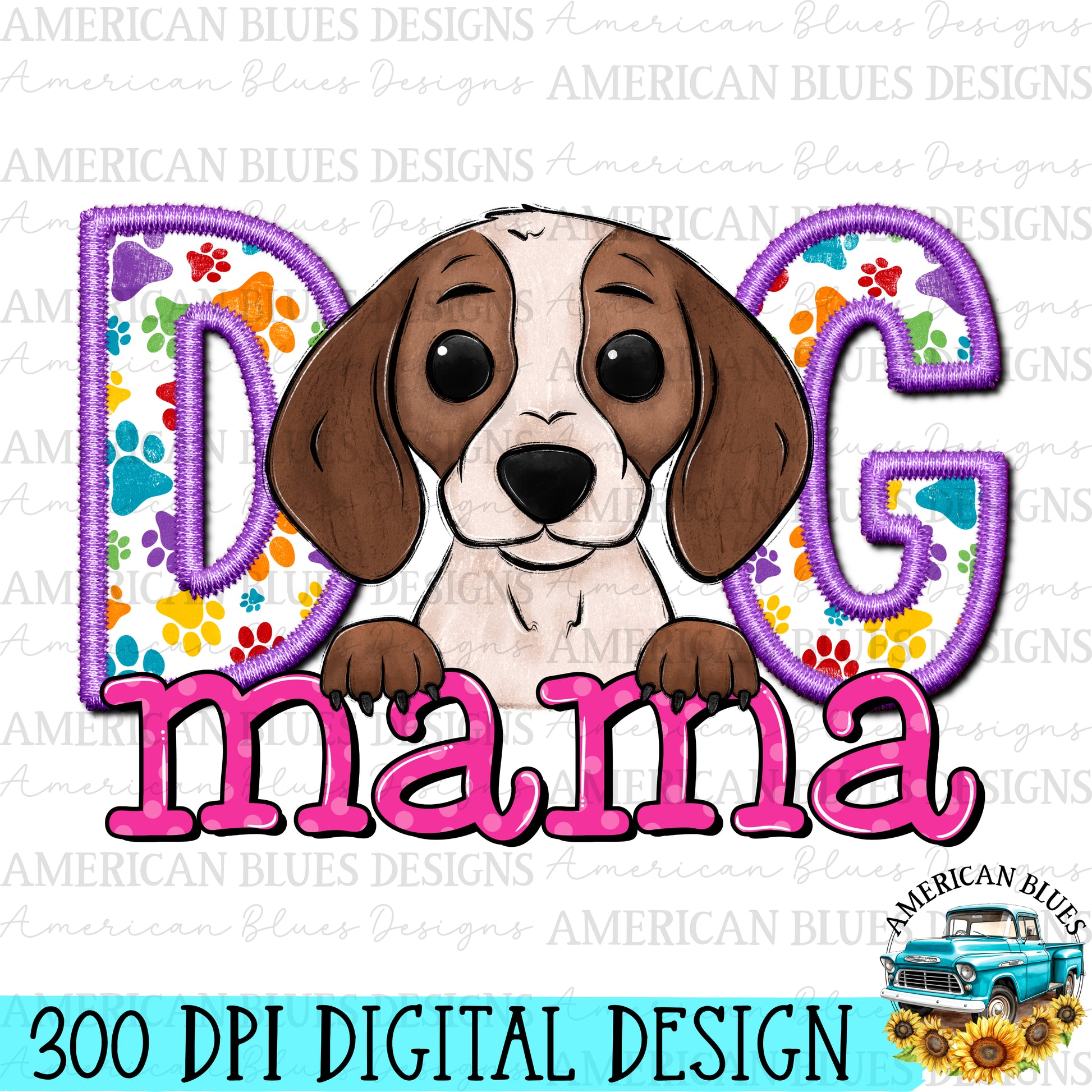 Dog mama Beagle digital design | American Blues Design