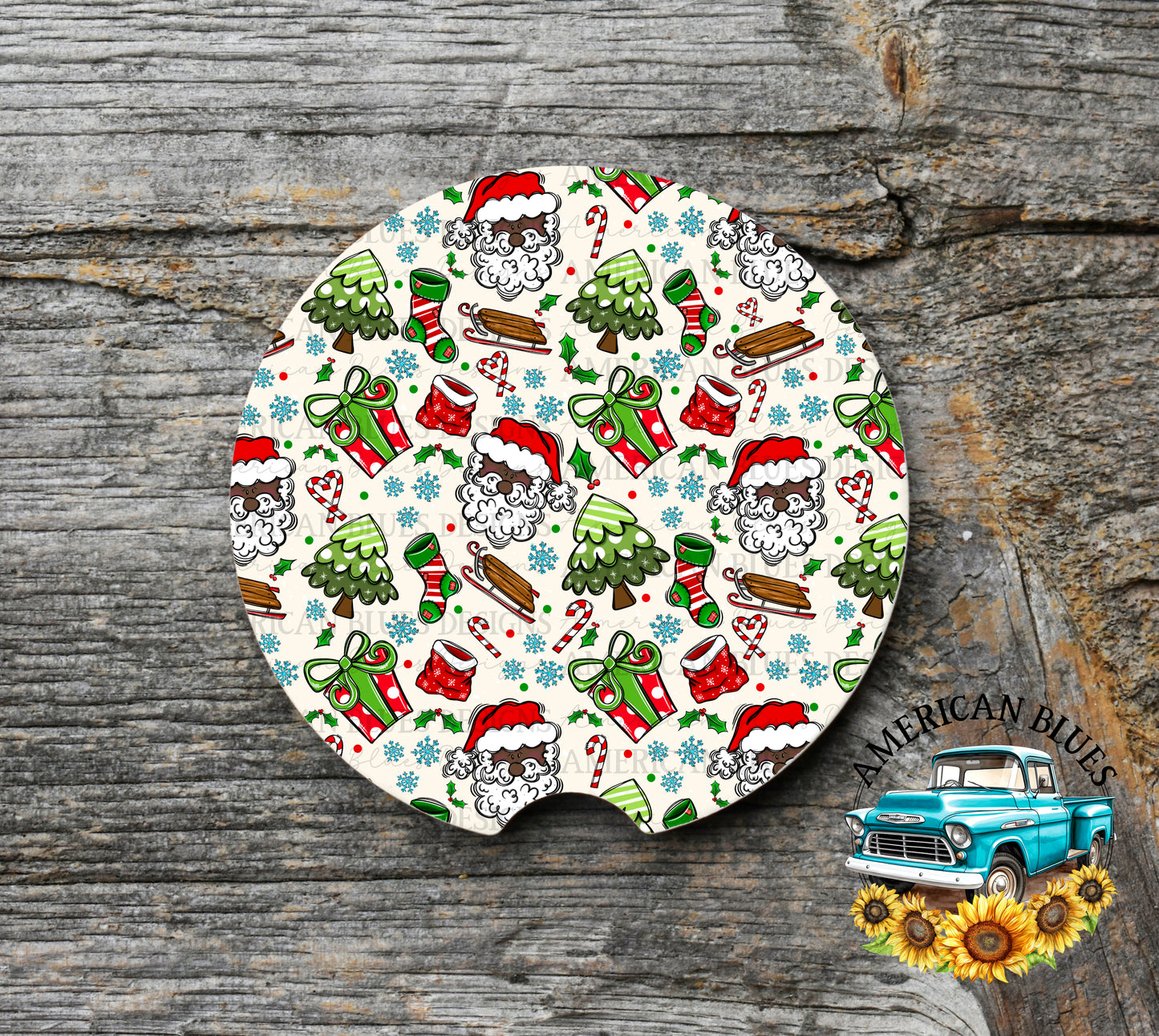 Merry Santa car coaster digital design | American Blues Designs