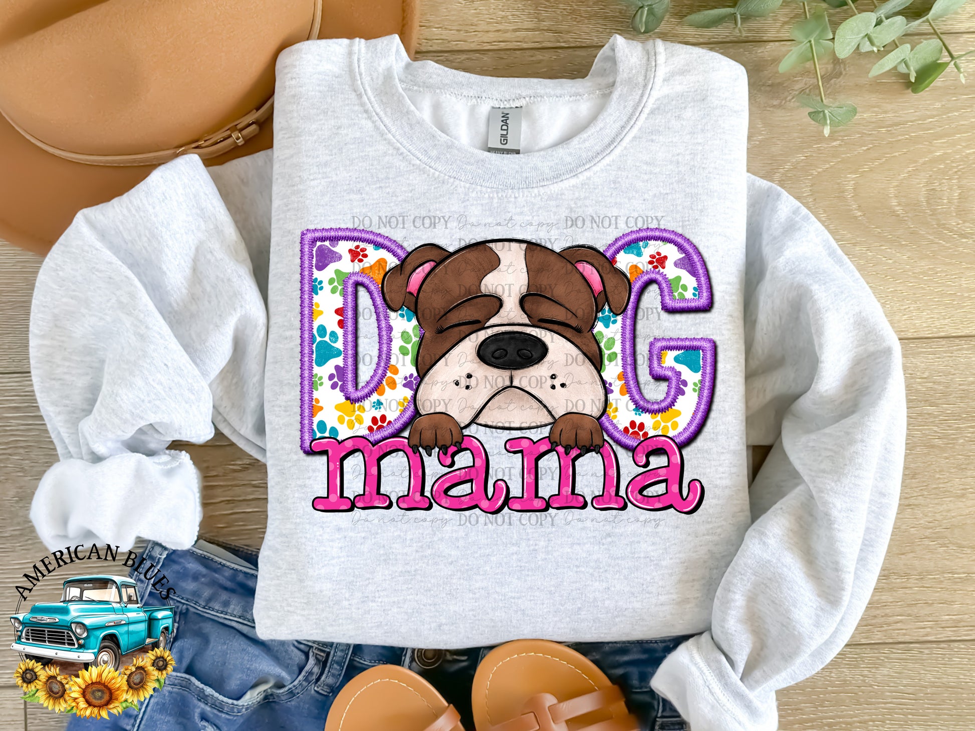 Dog mama Bulldog  digital design | American Blues Design