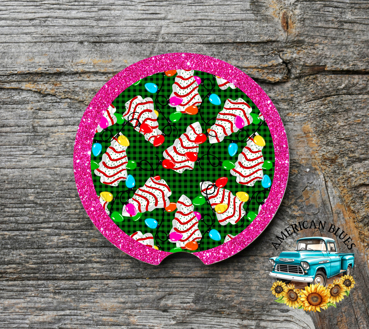 Christmas tree cake car coaster digital design | American Blues Designs