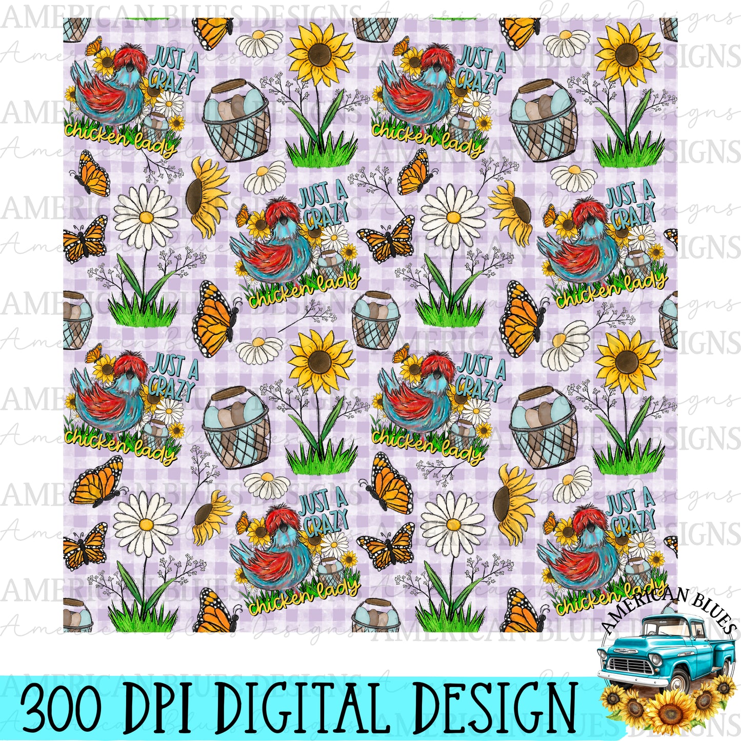 Just a crazy chicken lady seamless pattern