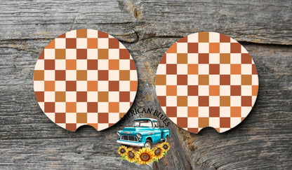 Autumn checkered car coaster digital design | American Blues Designs