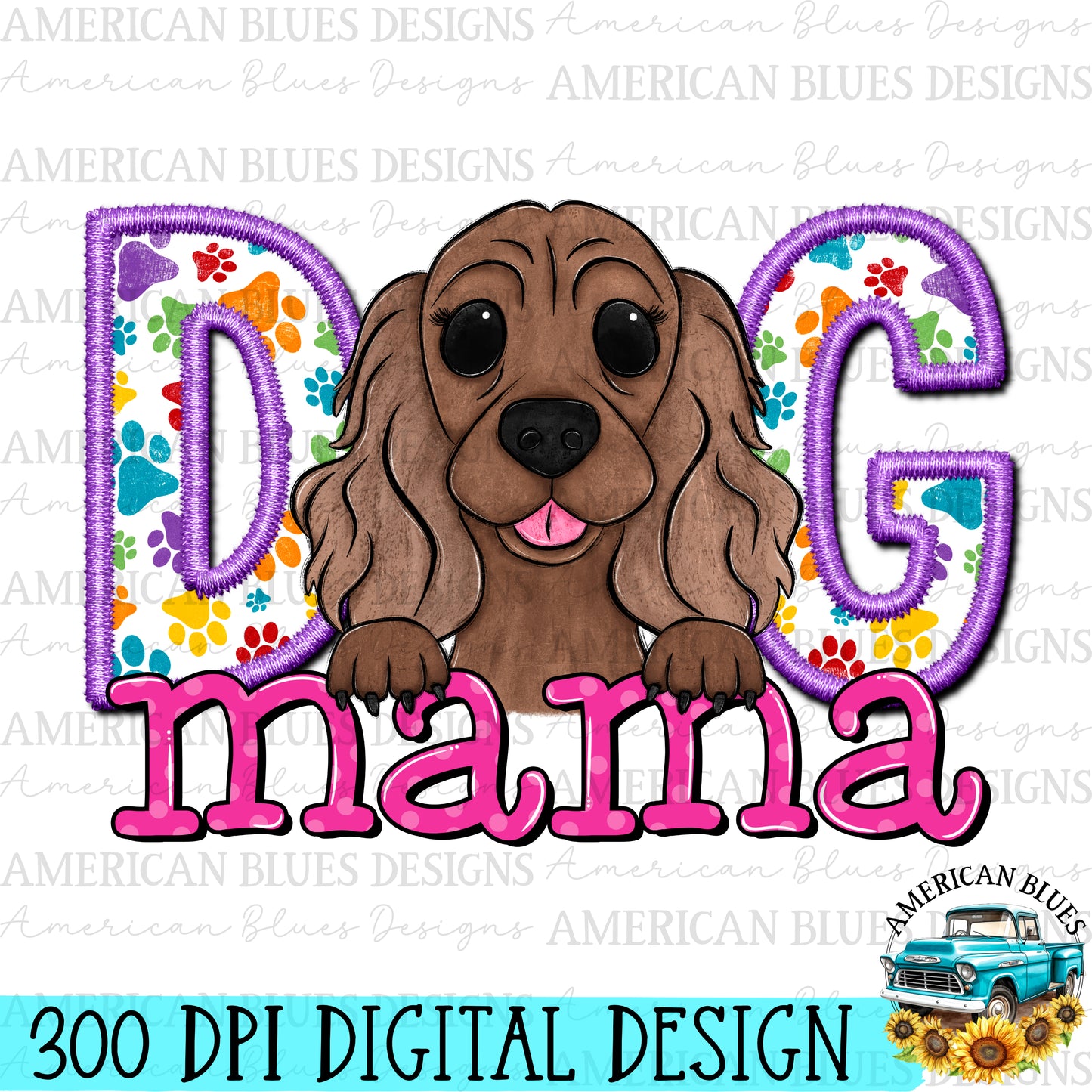 Dog mama Cocker Spaniel digital design | American Blues Design