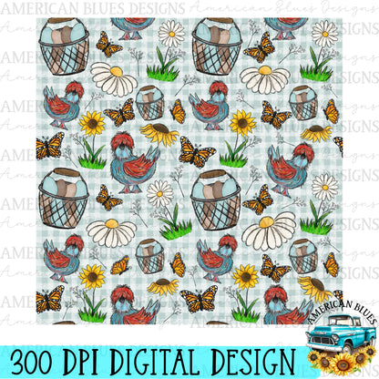 Spring Chicken seamless pattern