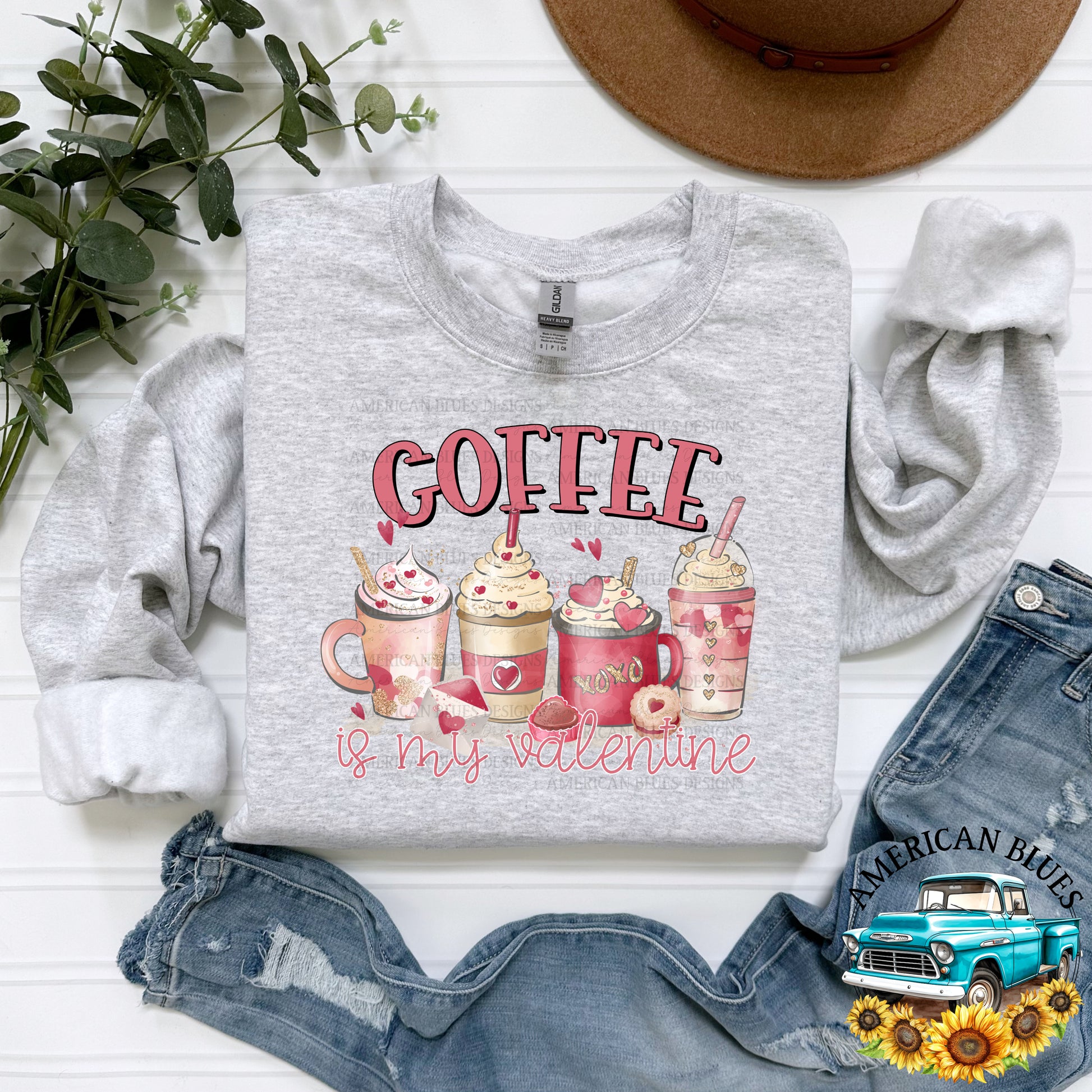 Coffee is my Valentine digital design | American Blues Designs