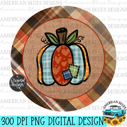 Patchwork Pumpkin car coaster digital design | American Blues Designs