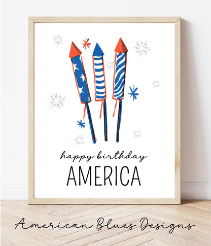 Happy 4th of July, Freedom, Happy Birthday America Printable Wall Art