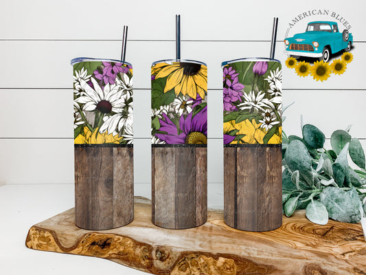 Barnwood & purple florals 20 oz straight tumbler wrap