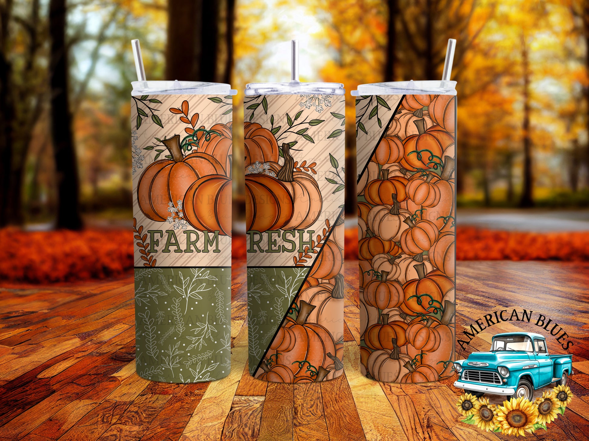 Farm Fresh Pumpkins tumbler digital design | American Blues Designs