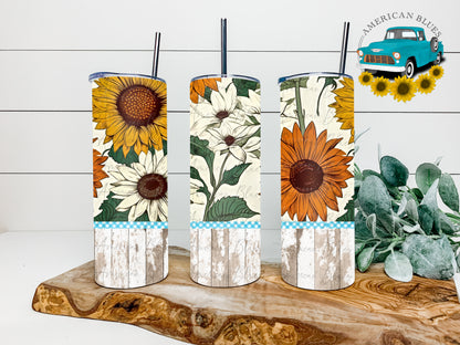 White barnwood & vintage sunflowers 20 oz straight tumbler wrap