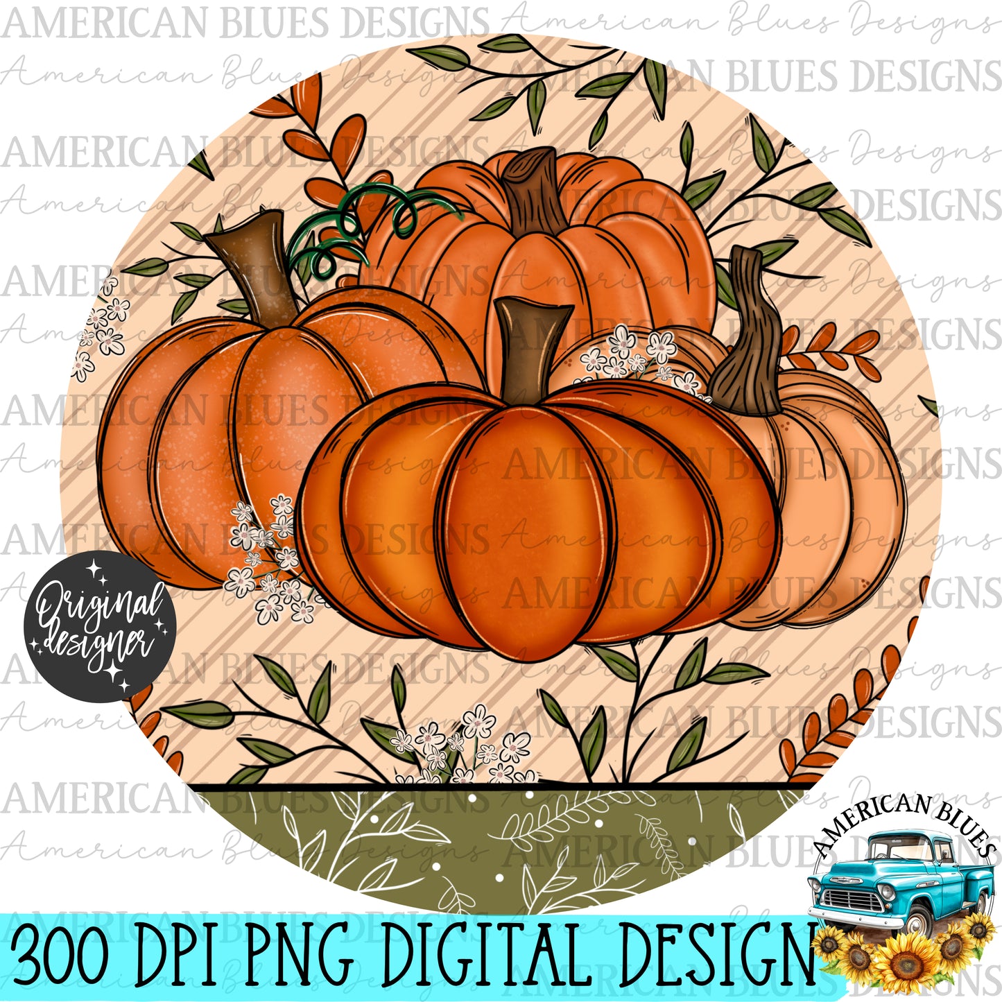 Farm Pumpkins car coaster digital design | American Blues Designs