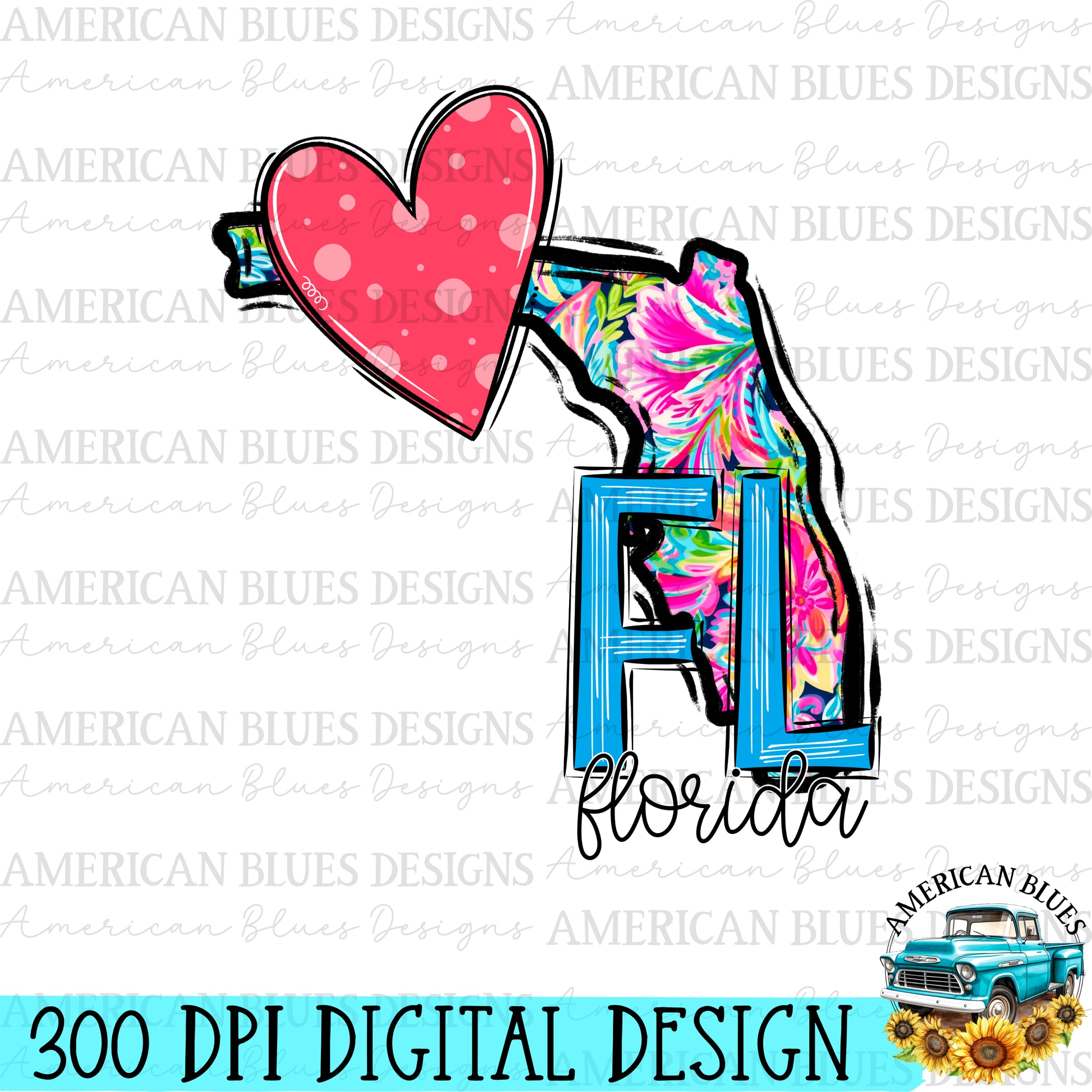 Florida- state heart digital design | American Blues Designs