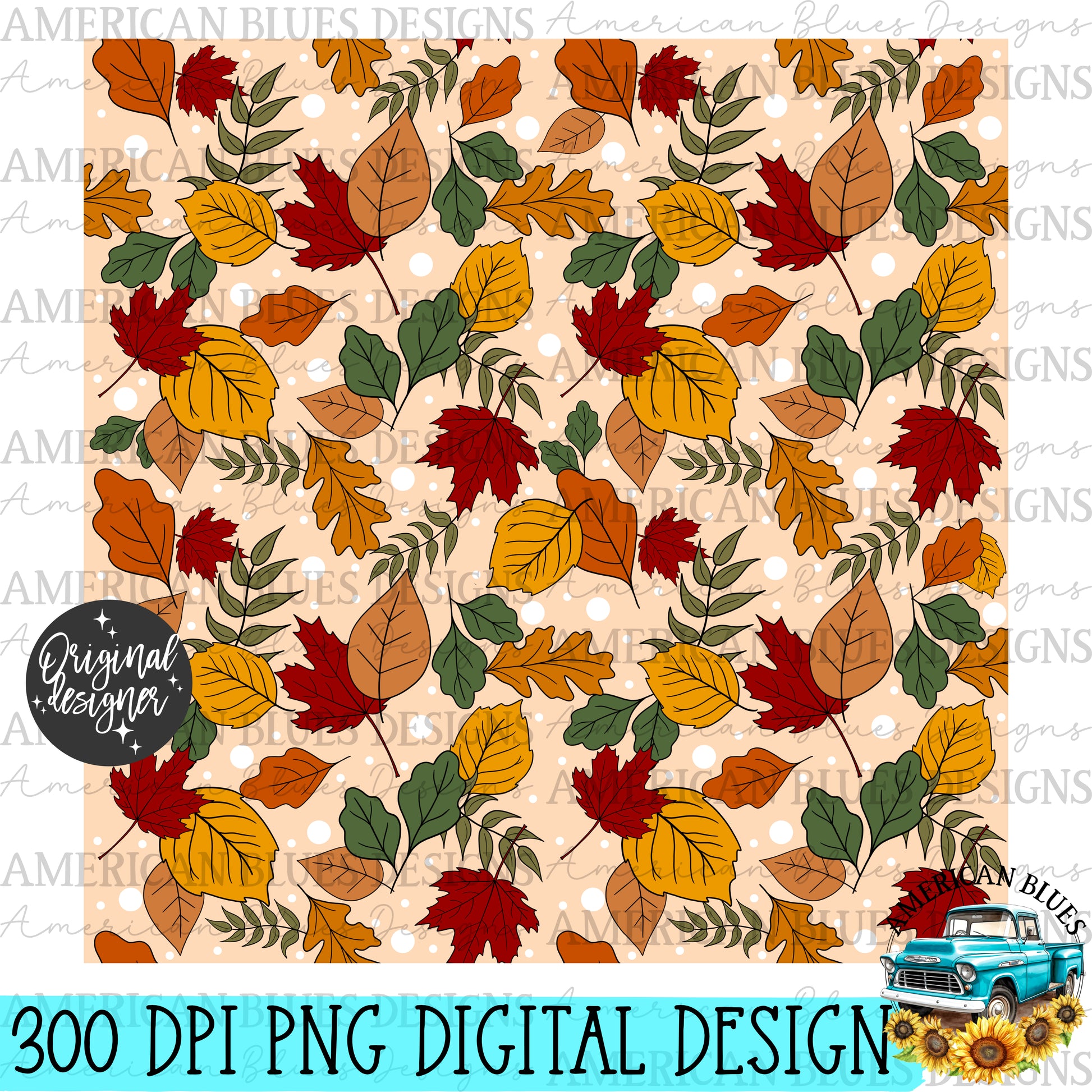 Doodle fall leaves seamless pattern | American Blues Designs