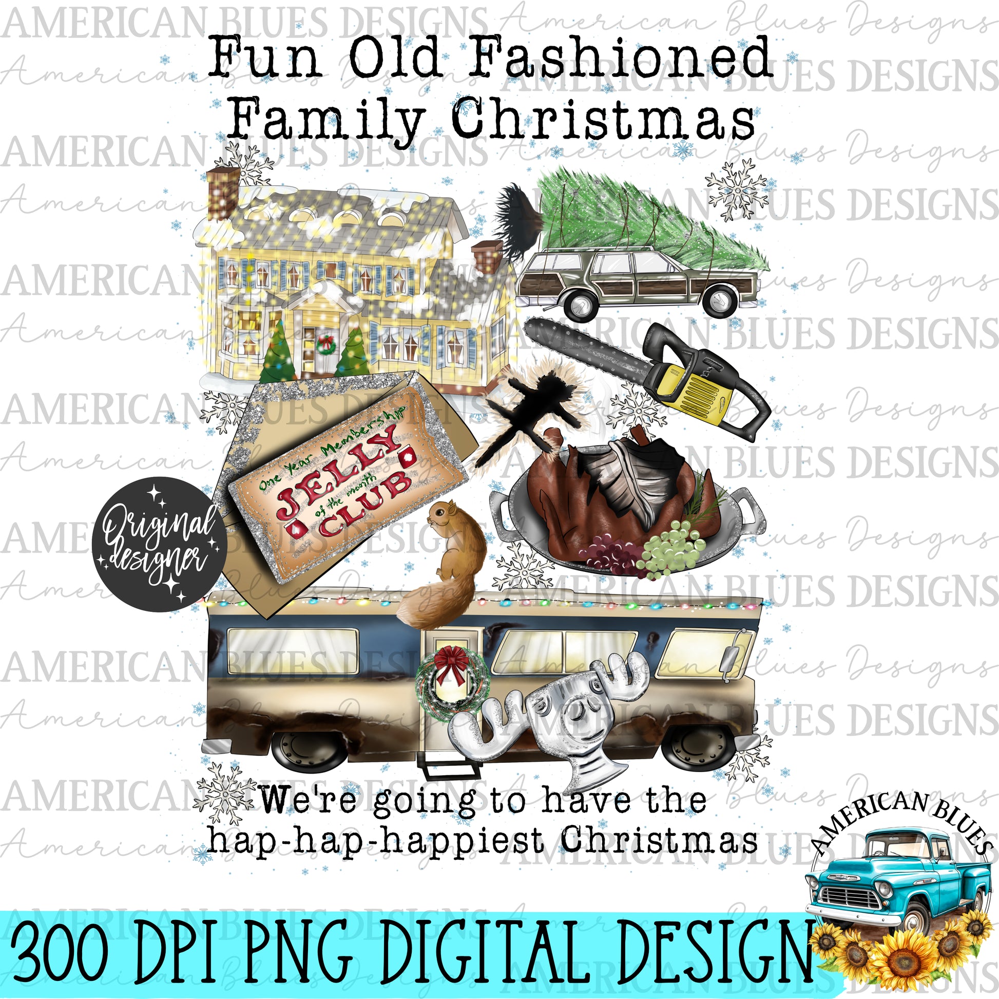 Fun Old Fashioned Family Christmas digital design | American Blues Designs