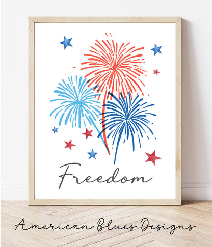 Happy 4th of July, Freedom, Happy Birthday America Printable Wall Art