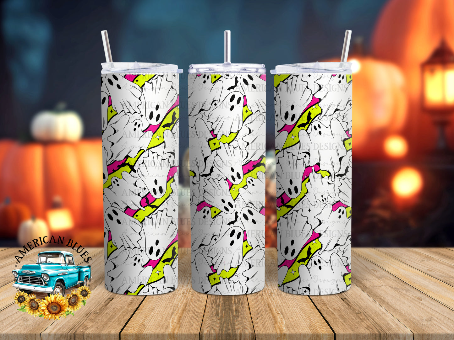 Neon Wavy Ghosties- 20 oz tumbler wrap