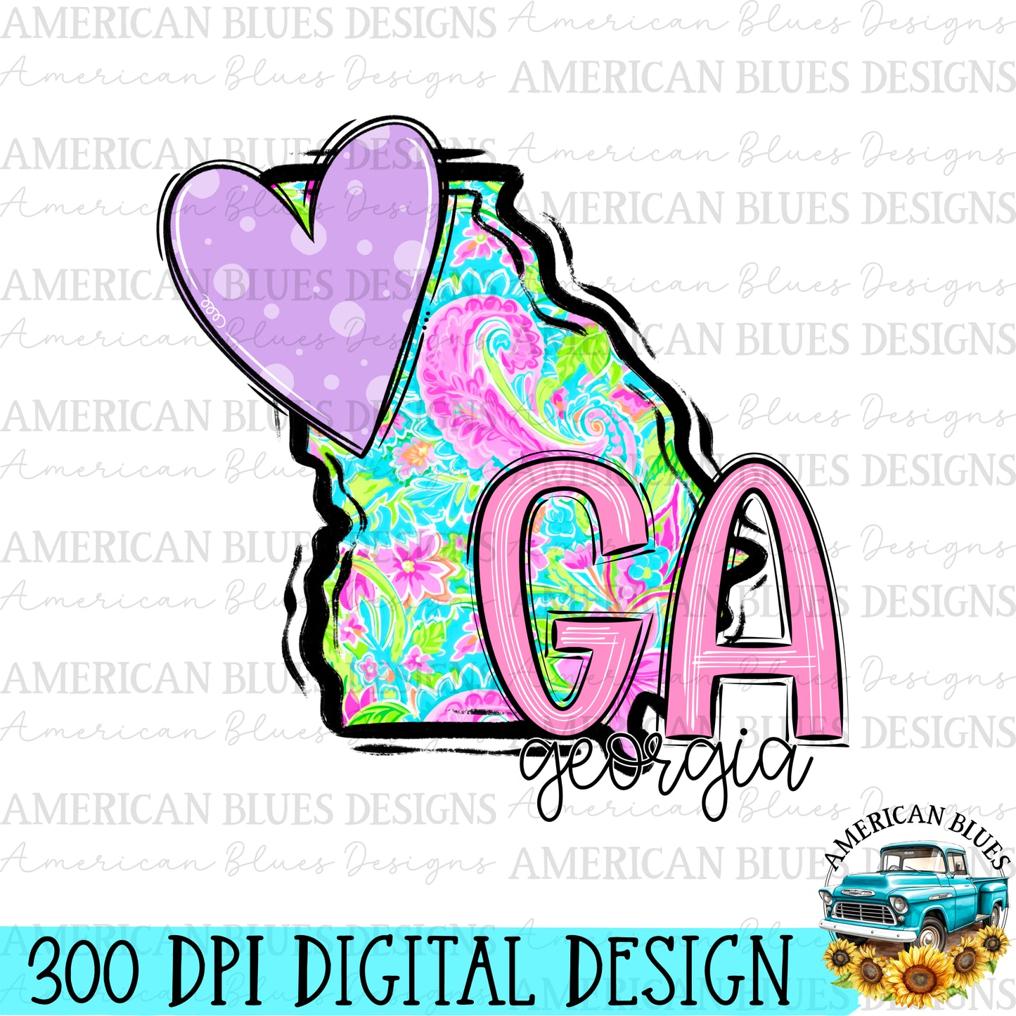 Georgia- state heart digital design | American Blues Designs