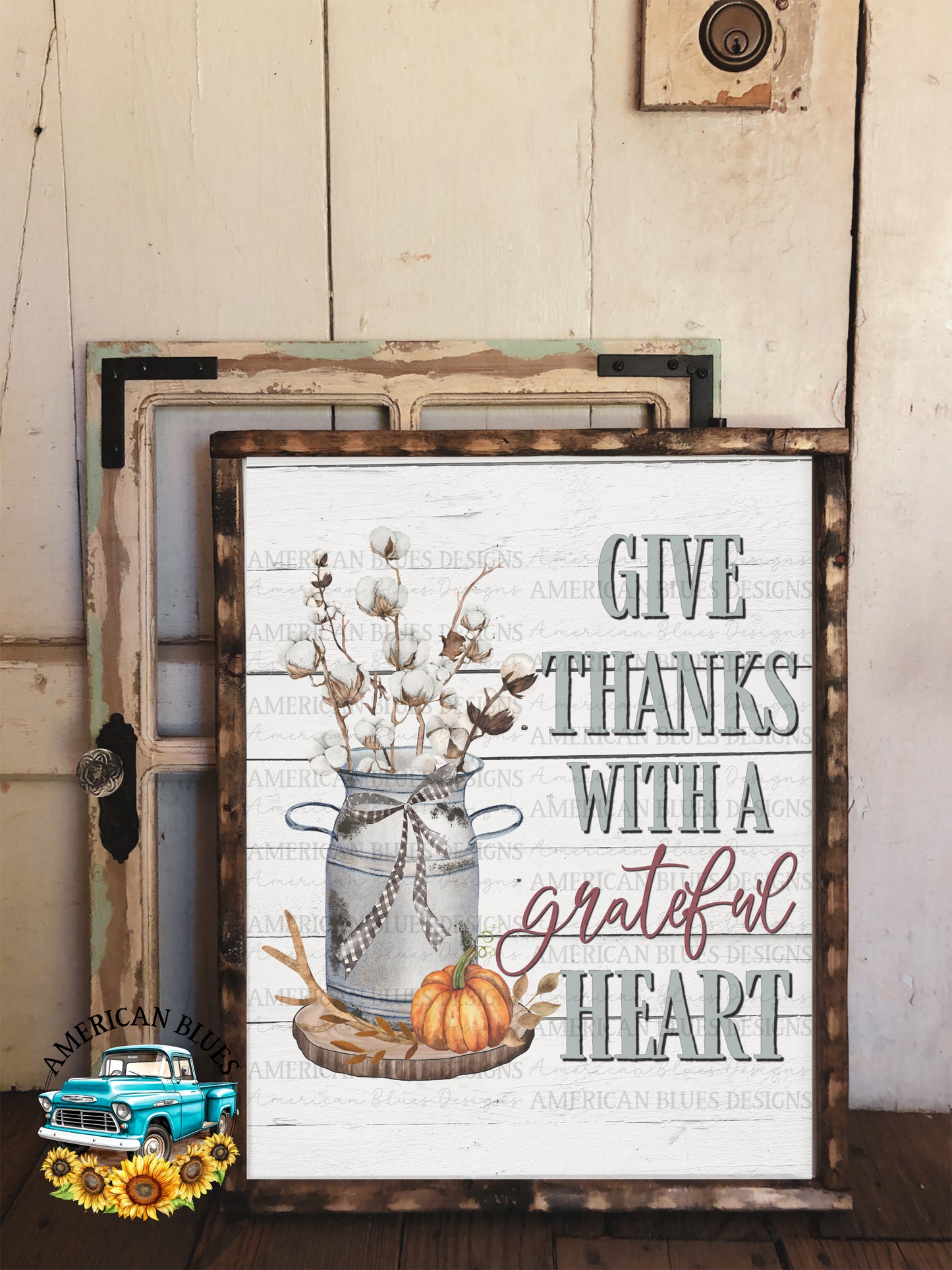 Give thanks with a grateful heart printable art | American Blues Designs