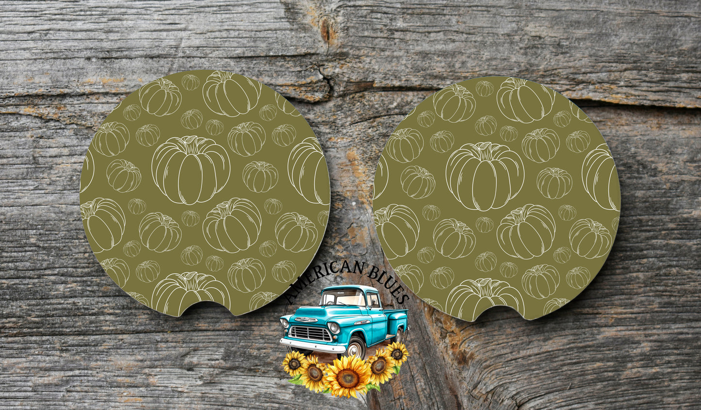 Pumpkins & Green car coaster digital design | American Blues Designs