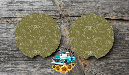 Pumpkins & Green car coaster digital design | American Blues Designs