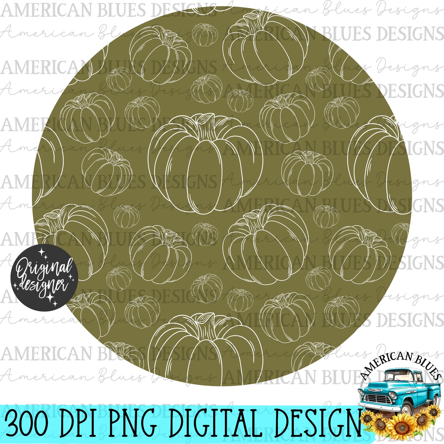 Pumpkins & Green car coaster digital design | American Blues Designs