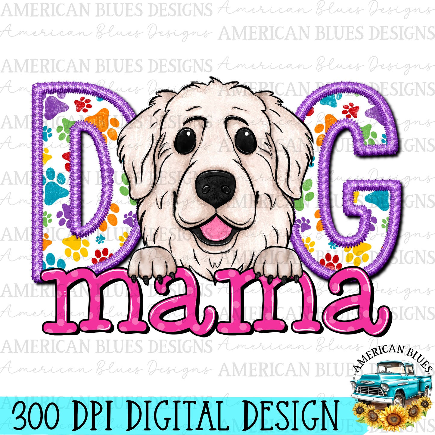 Dog mama Pyrenees digital design | American Blues Design