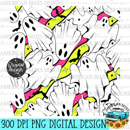 Neon Wavy Ghostie seamless pattern