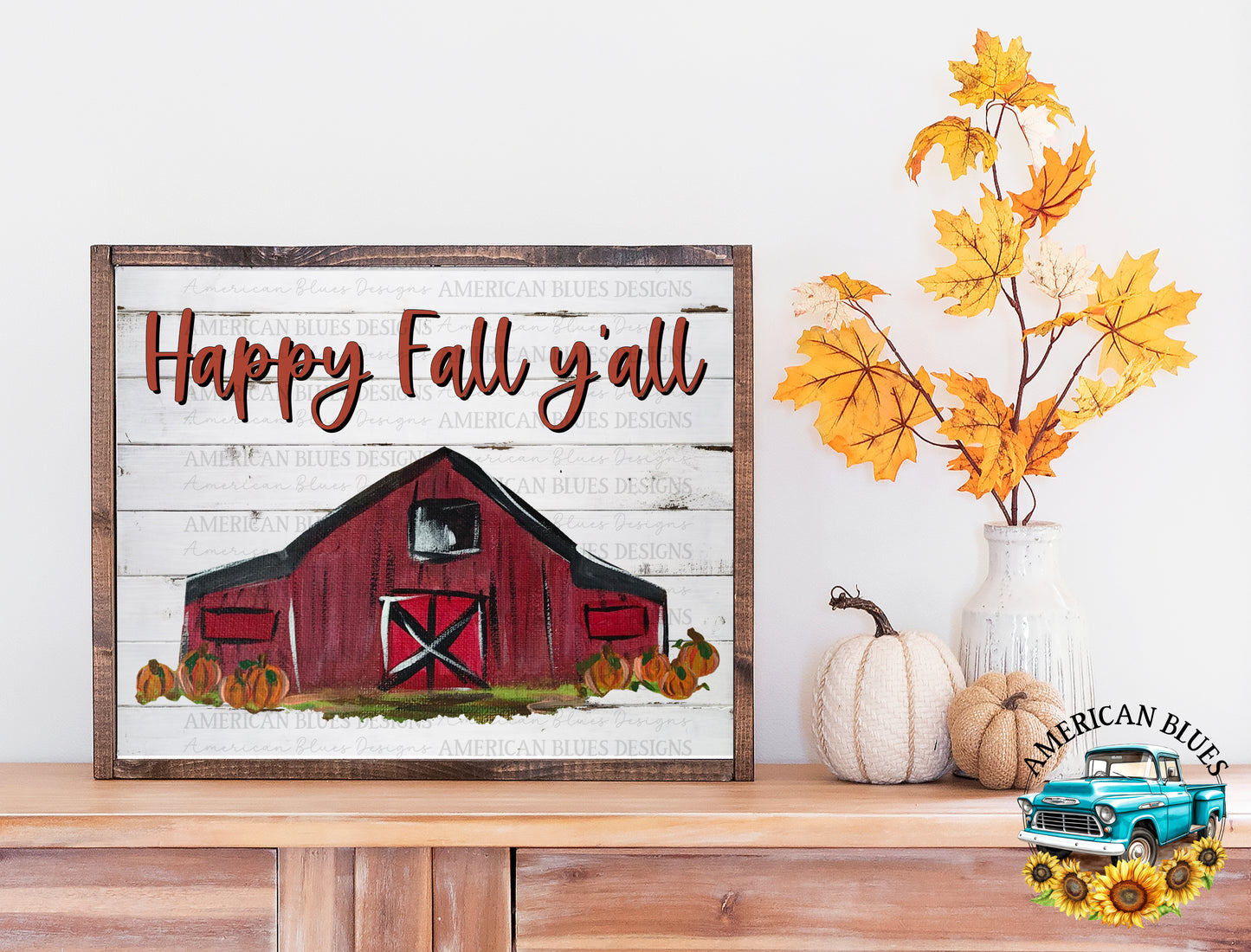 Happy Fall y'all red barn printable art | American Blues Designs