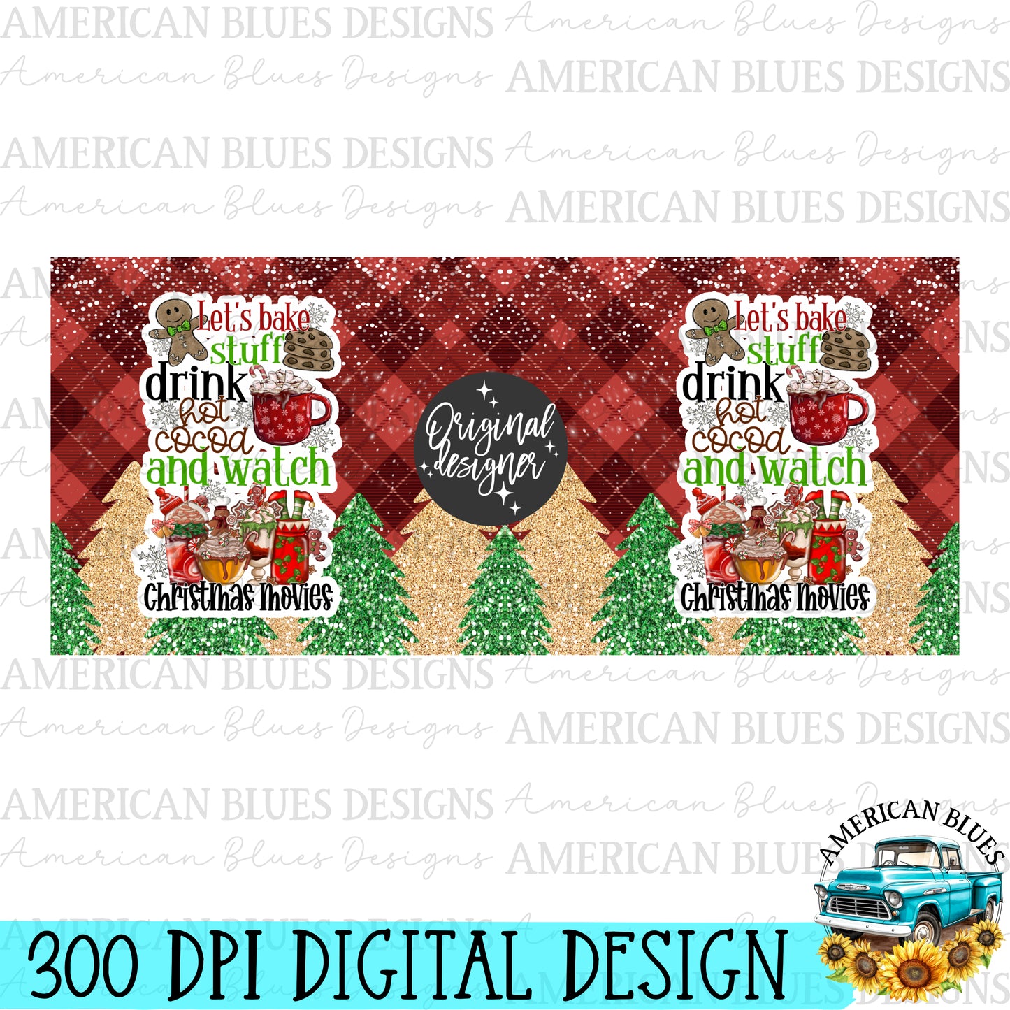 Let's bake stuff, drink hot cocoa mug wrap digital design | American Blues Designs