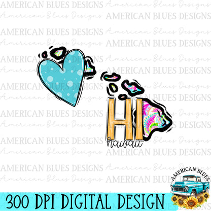 Hawaii- state heart digital design | American Blues Designs