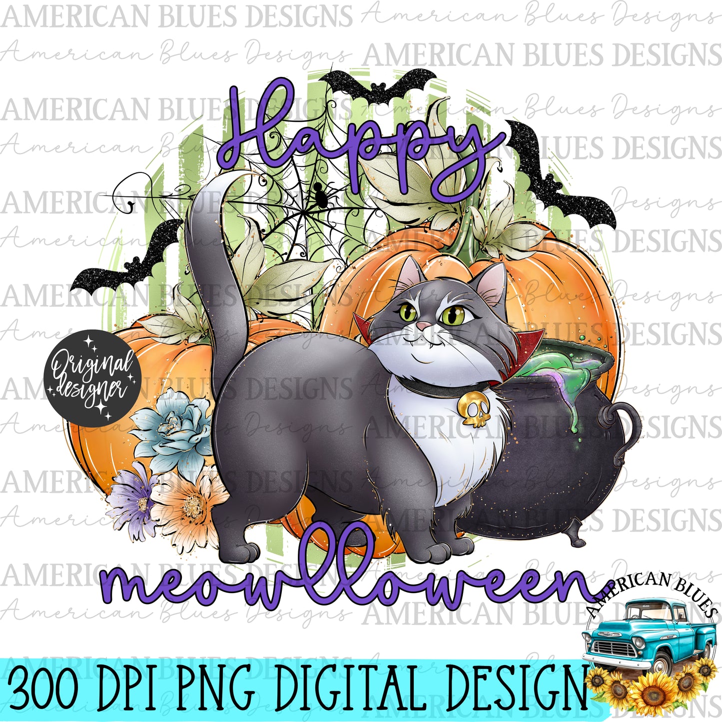 Happy Meowlloween digital design | American Blues Designs