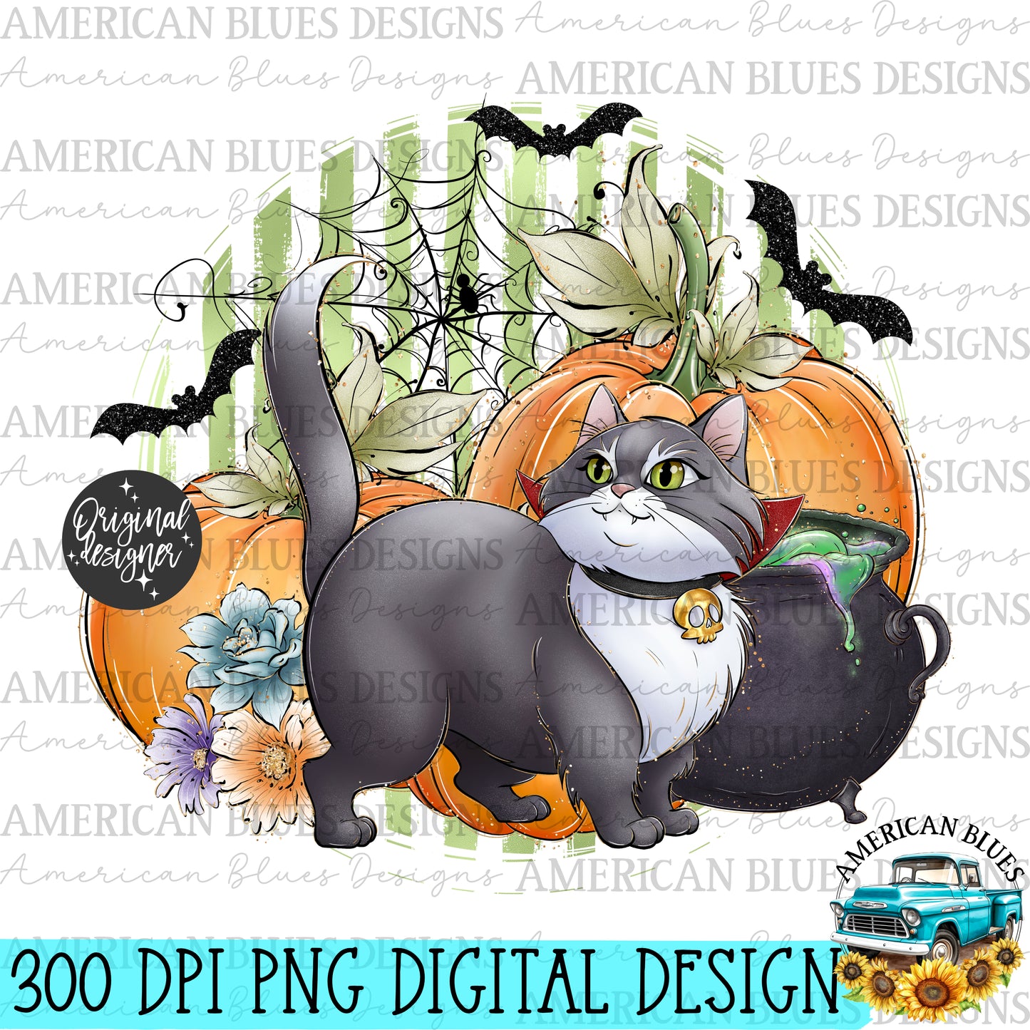 Cute Vampire kitty digital design | American Blues Designs