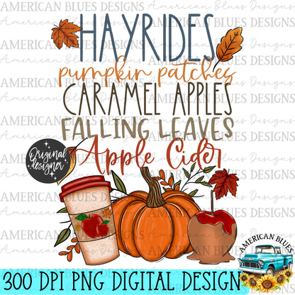 "Hayrides, Pumpkin patches, caramel apples, falling leaves, apple cide digital design | American Blues Designs