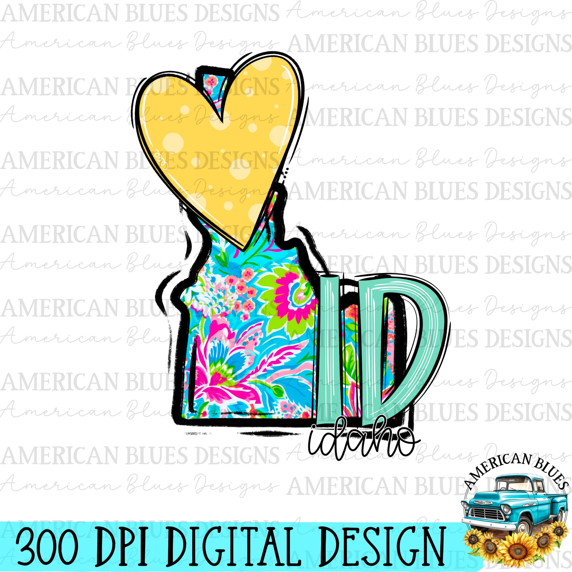 Idaho- state heart digital design | American Blues Designs