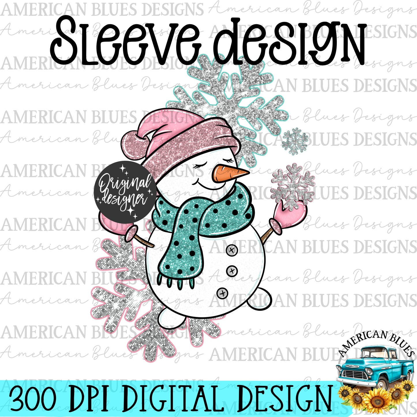 Joy snowman faux embroidery & sequins digital design | American Blues Design